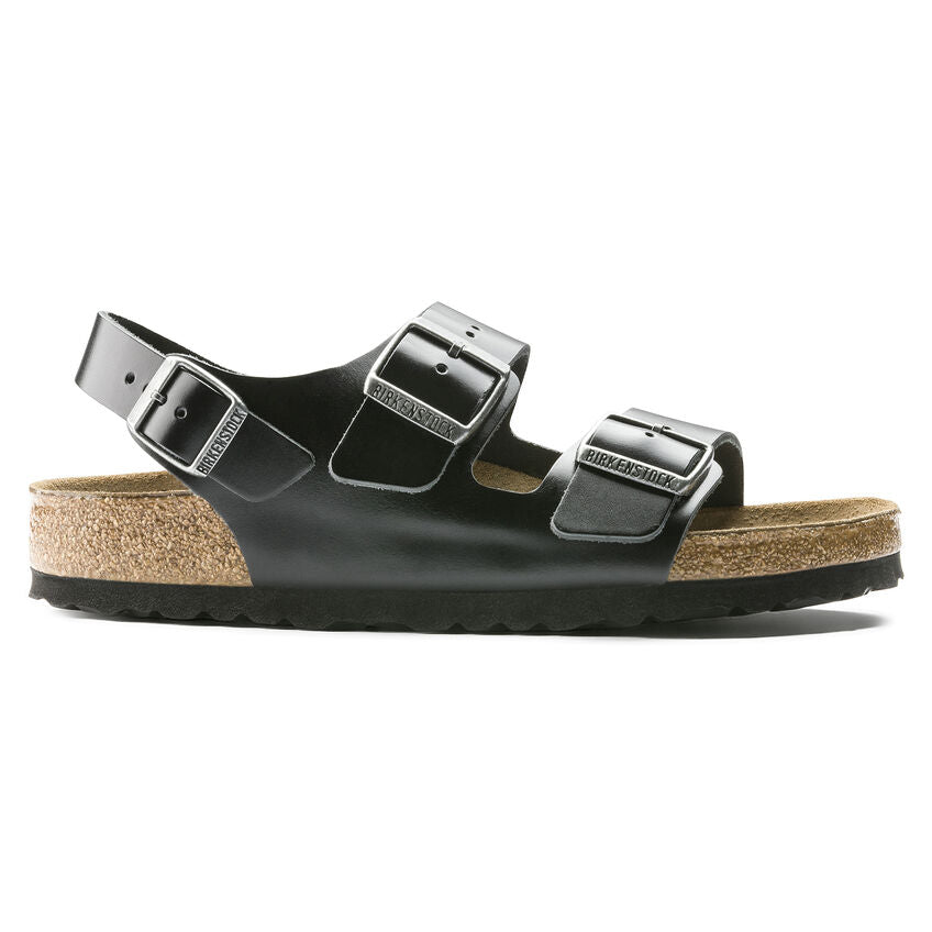 Birkenstock Milano Smooth Leather Soft Footbed Sandal in Amalfi Black  Men's Footwear