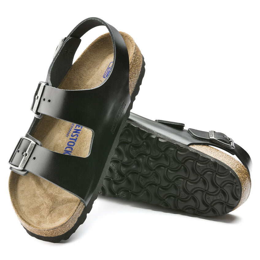 Birkenstock Milano Smooth Leather Soft Footbed Sandal in Amalfi Black  Men's Footwear