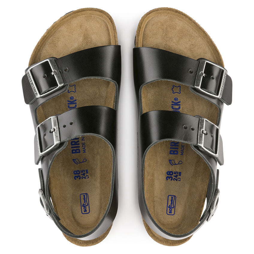 Birkenstock Milano Smooth Leather Soft Footbed Sandal in Amalfi Black  Men's Footwear