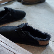 Birkenstock Boston Shearling Suede in Black  Women's Footwear