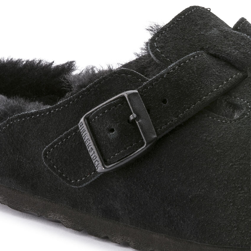 Birkenstock Boston Shearling Suede in Black  Women's Footwear