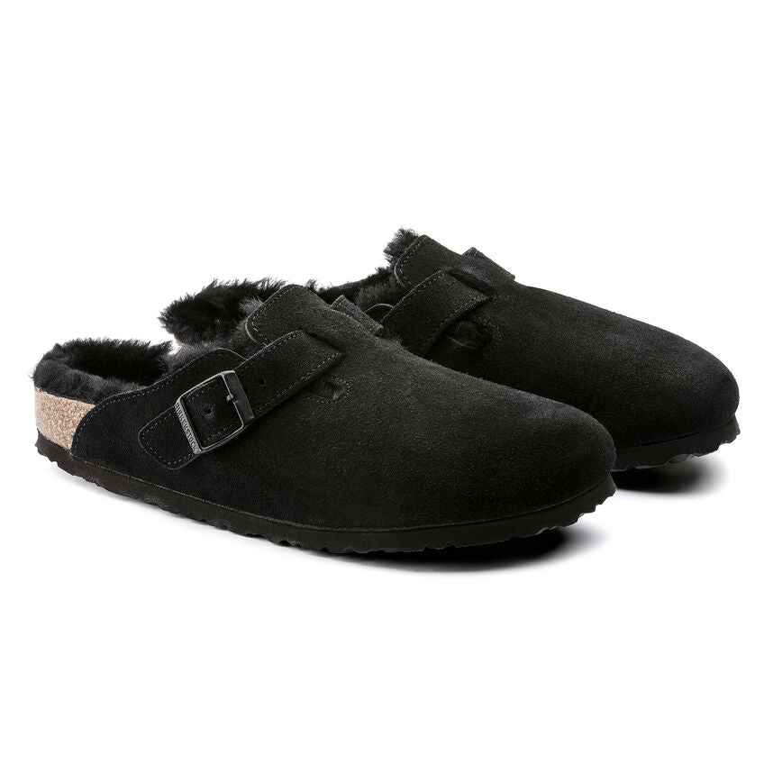 Birkenstock Boston Shearling Suede in Black  Women's Footwear