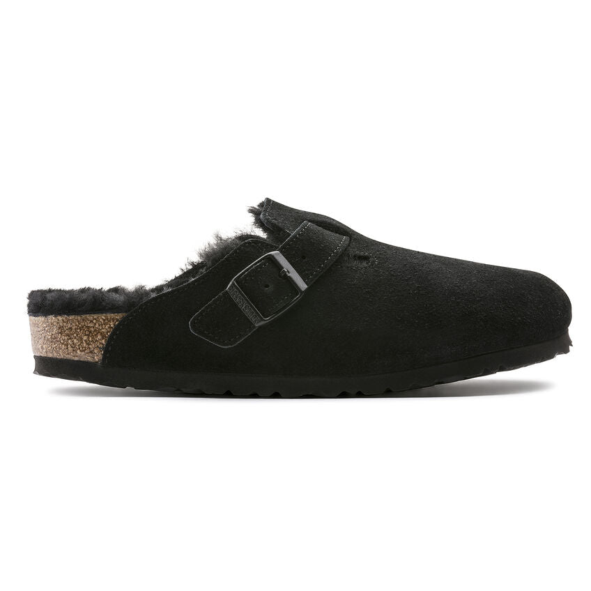 Birkenstock Boston Shearling Suede in Black  Women's Footwear