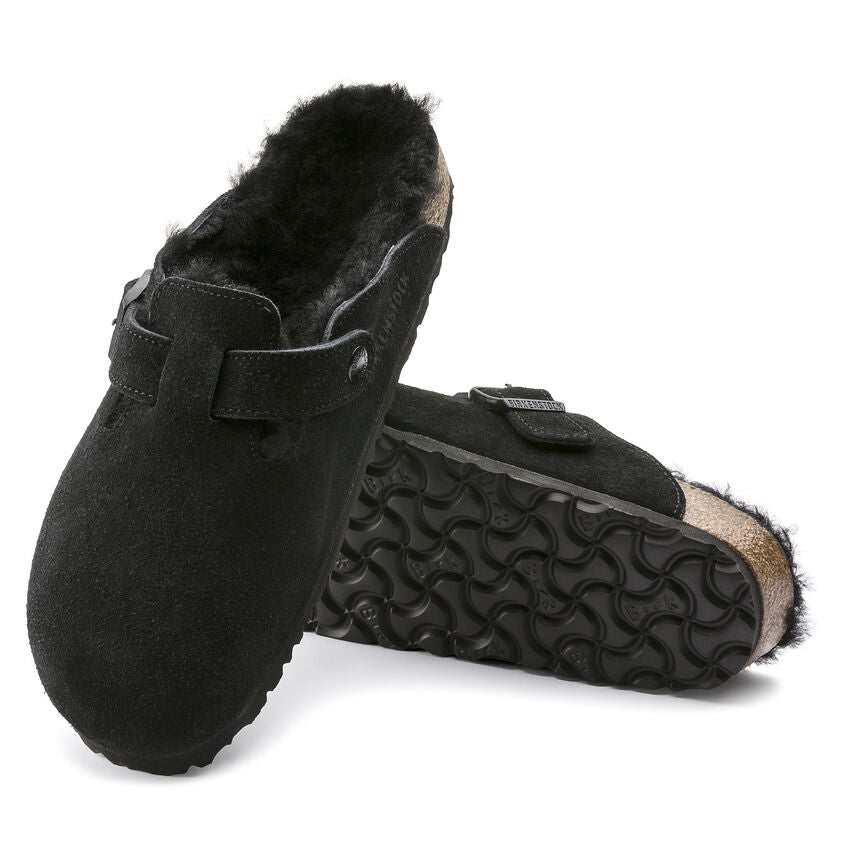 Birkenstock Boston Shearling Suede in Black  Women's Footwear