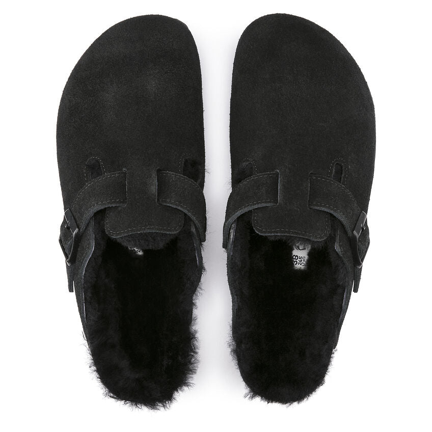 Birkenstock Boston Shearling Suede in Black  Women's Footwear