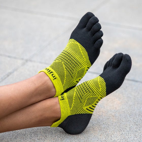 Injinji Men's Run Lightweight No-Show Sock in Limeade  Accessories