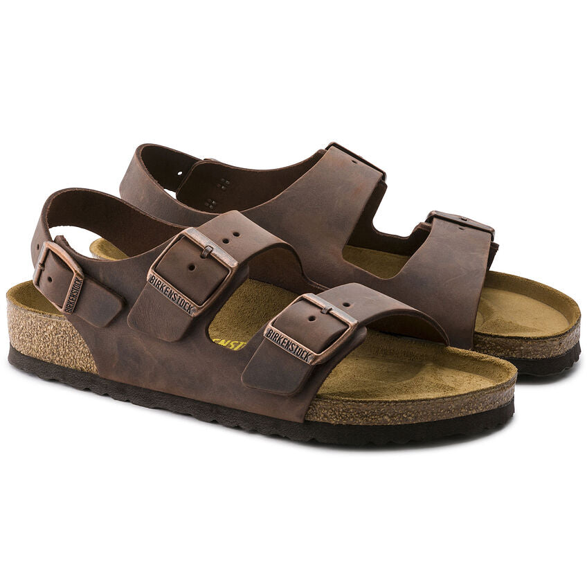 Birkenstock Milano Oiled Leather Classic Footbed Sandal in Habana  Men's Footwear