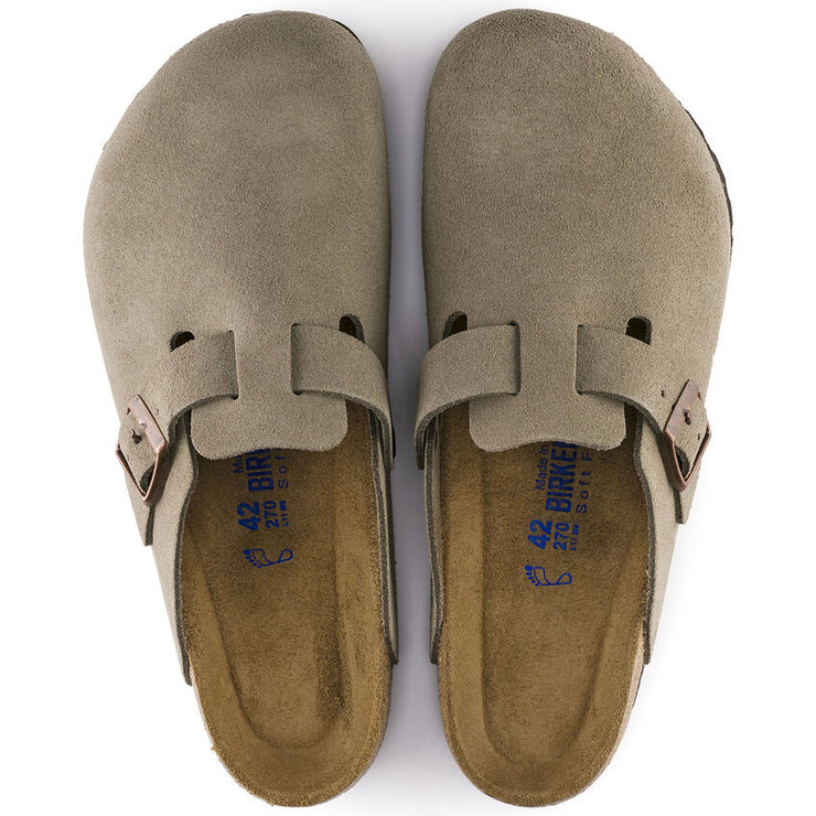 Birkenstock Boston Suede Leather Soft Footbed Clog in Taupe  Unisex Footwear