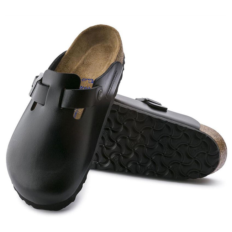 Birkenstock Boston Smooth Leather Soft Footbed Clog in Amalfi Black