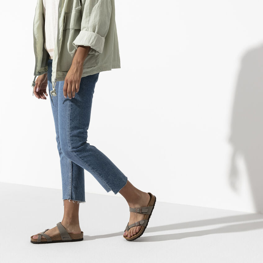 Birkenstock Mayari Birkibuc Classic Footbed Sandal in Stone  Women's Footwear