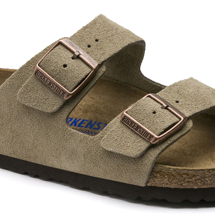 Birkenstock Arizona Suede Leather Soft Footbed Sandal in Taupe