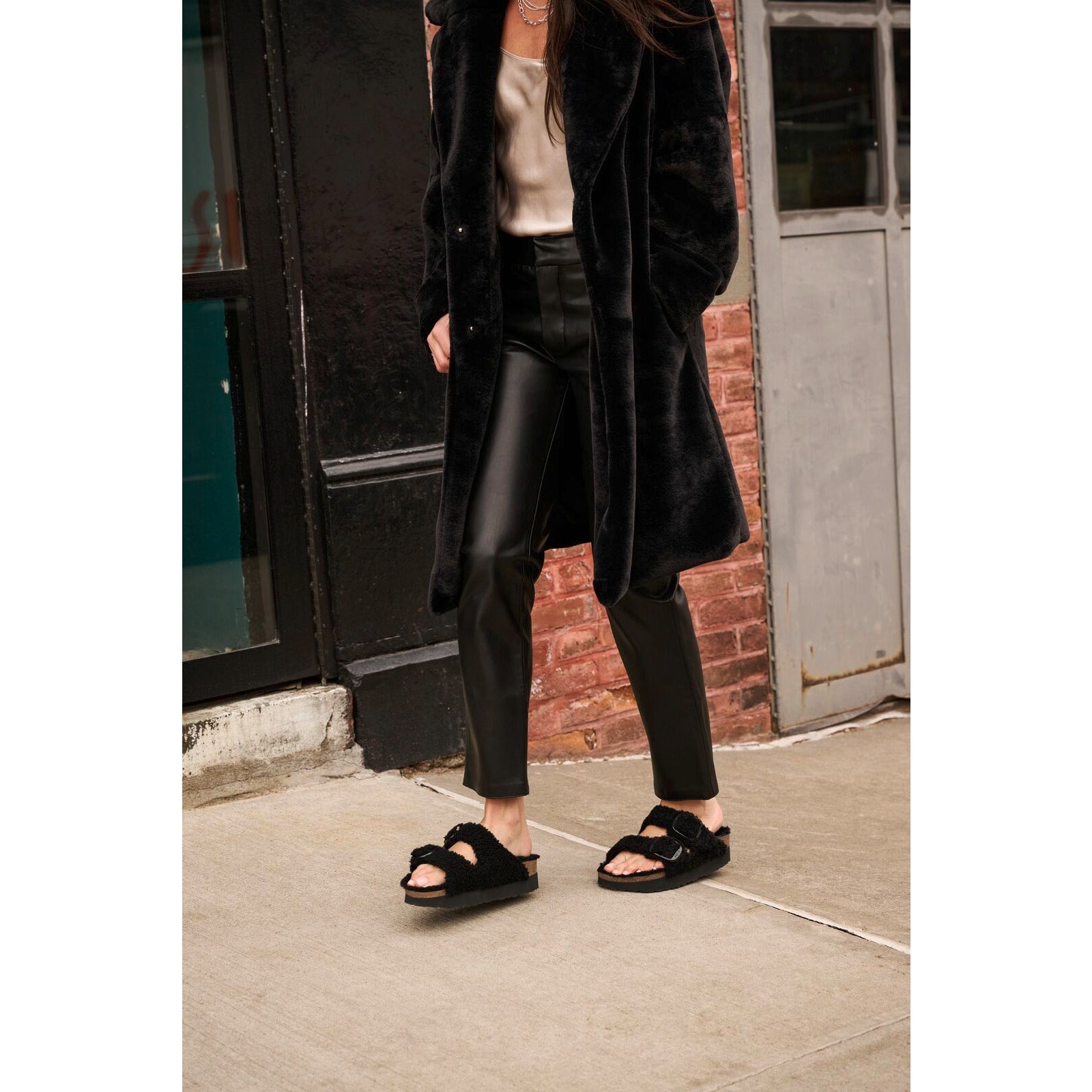 Birkenstock Arizona Big Buckle Shearling Sandal in Teddy Black  Women's Footwear