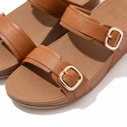 FitFlop Women's Lulu Adjustable Leather Slides in Light Tan  Women's Footwear
