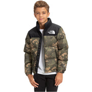The North Face Youth 1996 Retro Nuptse Jacket in New Taupe Green Tonal Cloud Camo Print  Kid
