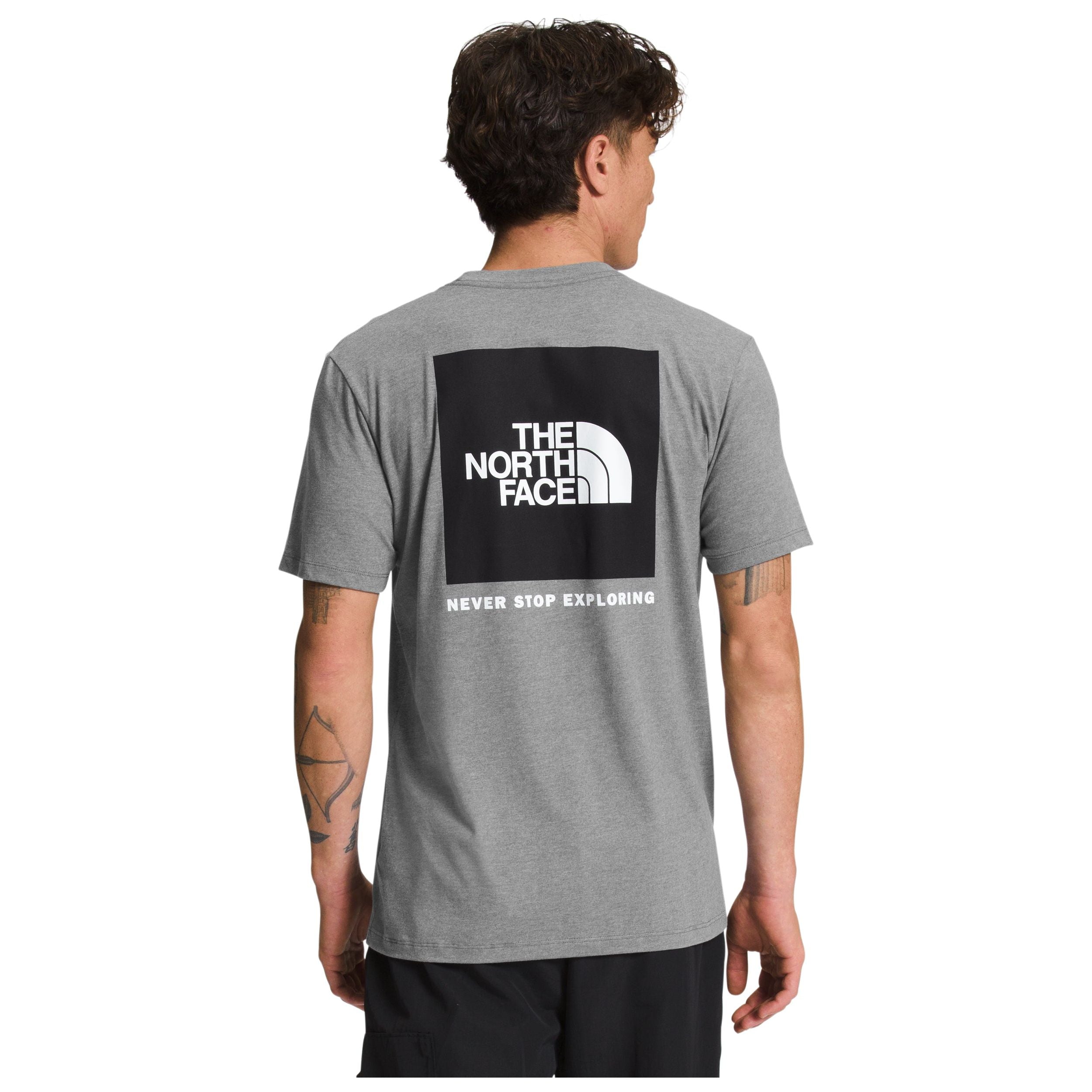 The North Face Men's Short Sleeve Box NSE Tee in TNF Medium Grey Heather TNF Black  Apparel & Accessories