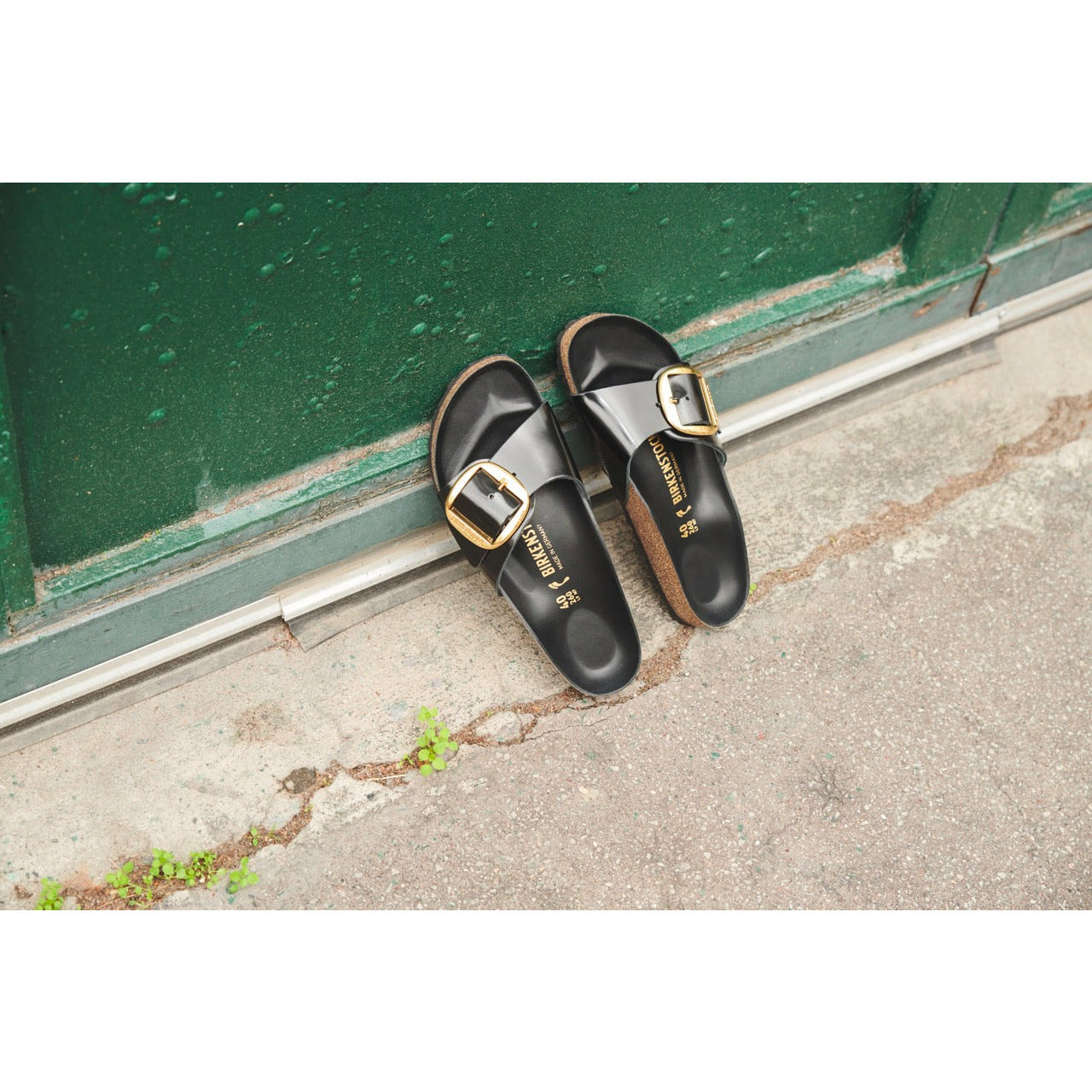 Birkenstock Madrid Big Buckle Natural Leather Patent in High Shine Black  Women's Footwear