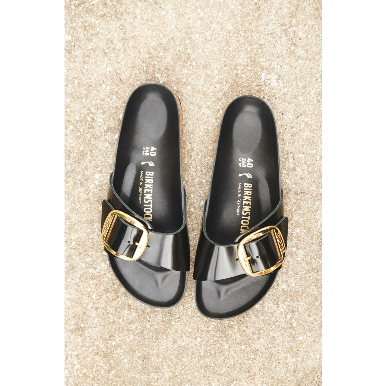 Birkenstock Madrid Big Buckle Natural Leather Patent in High Shine Black  Women's Footwear