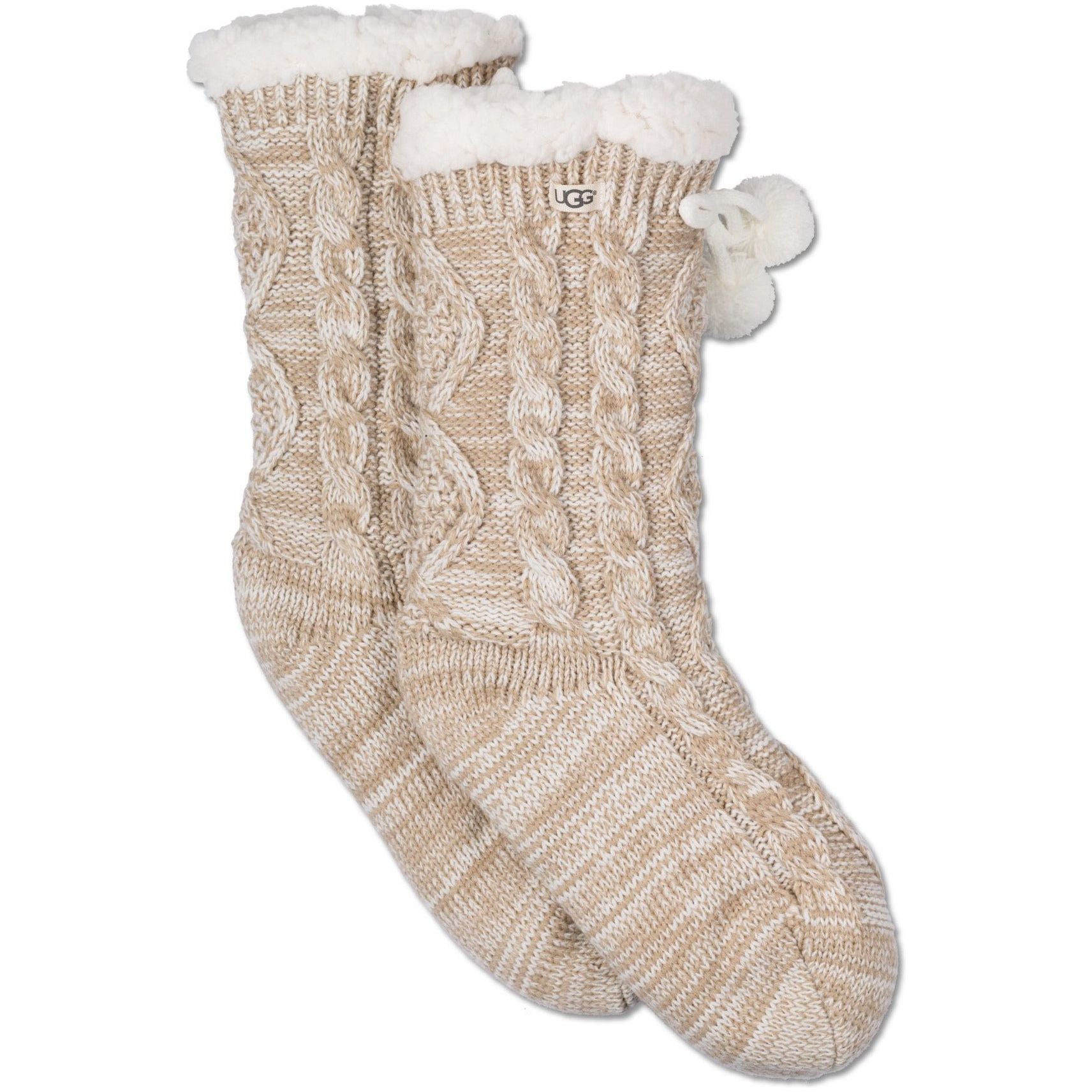 UGG Women's Pom Pom Fleece Lined Crew Sock in Cream  Accessories