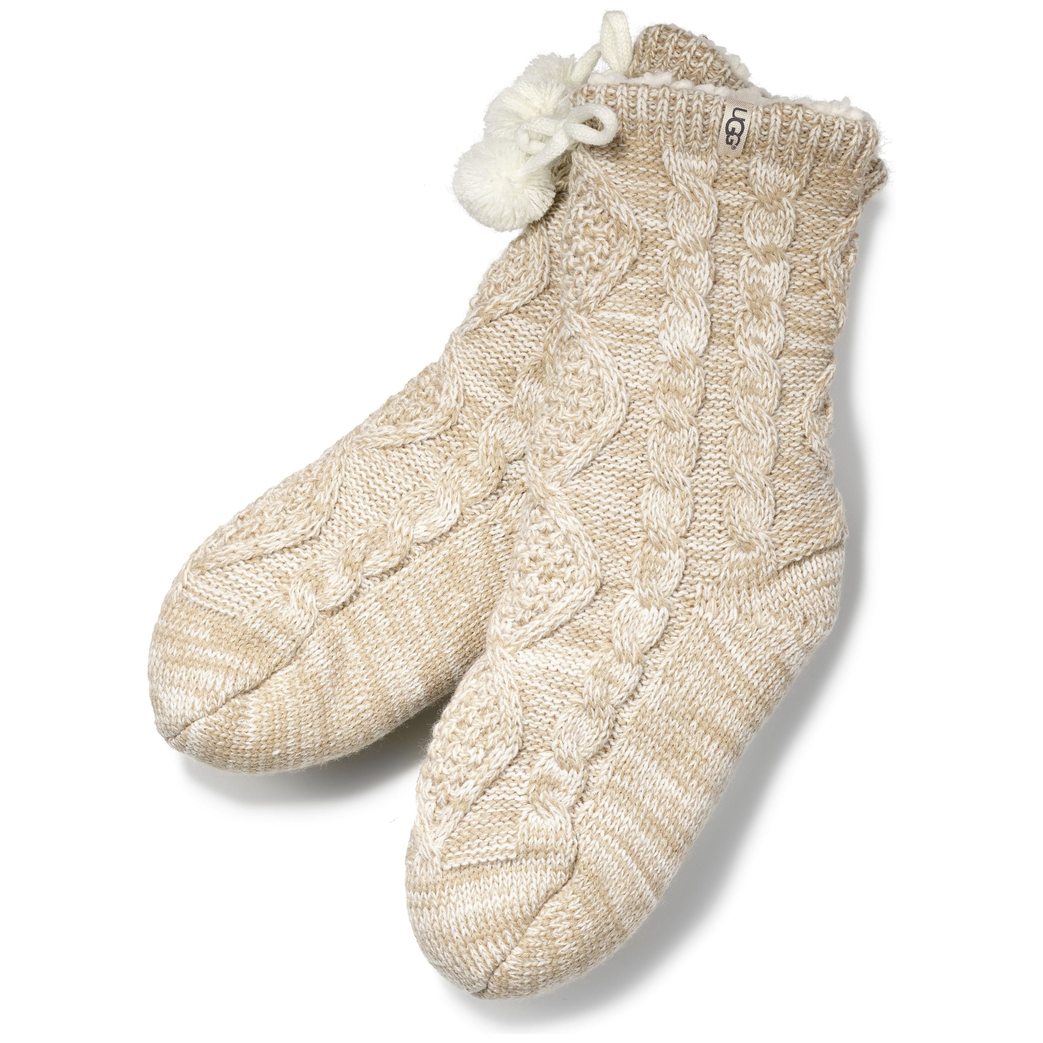 UGG Women's Pom Pom Fleece Lined Crew Sock in Cream  Accessories