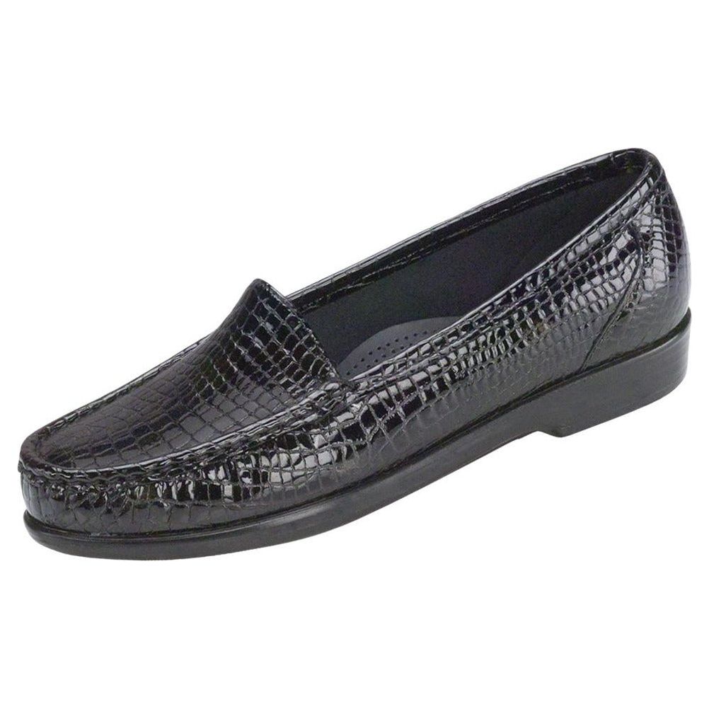 SAS Women's Simplify Slip-On Loafer in Black Croc Wide  Women's Footwear