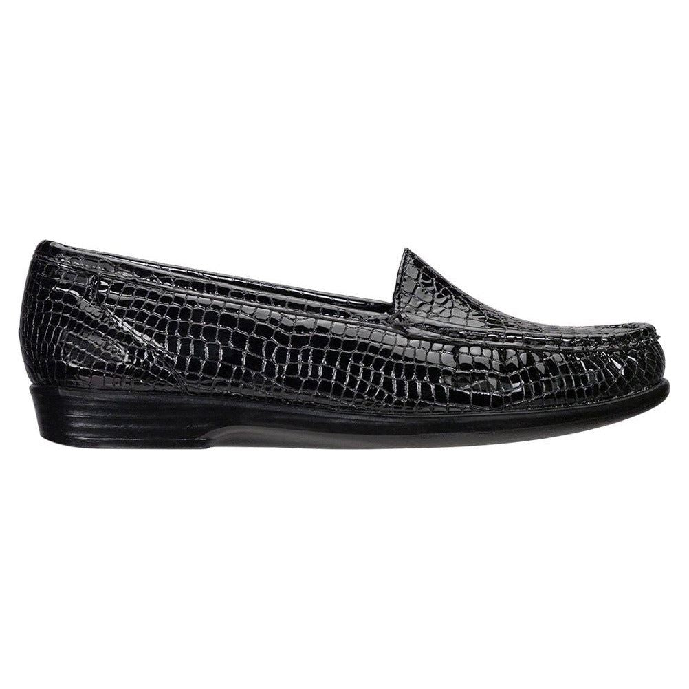 SAS Women's Simplify Slip-On Loafer in Black Croc Wide  Women's Footwear