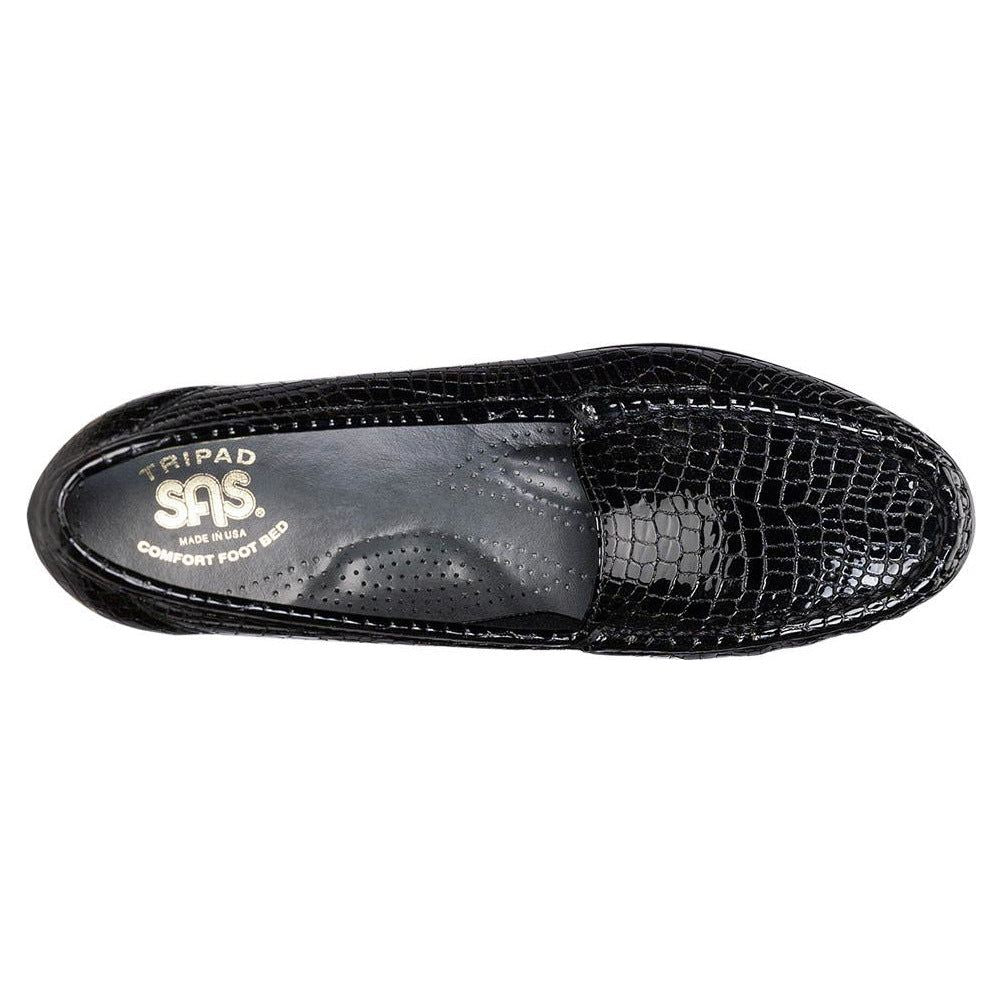 SAS Women's Simplify Slip-On Loafer in Black Croc Wide  Women's Footwear