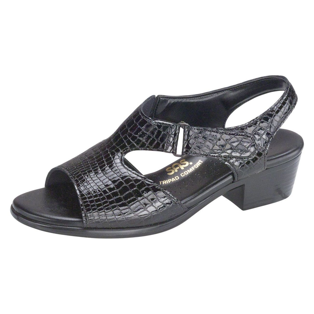 SAS Women's Suntimer Heel Strap Sandal in Black Croc Wide  Women's Footwear