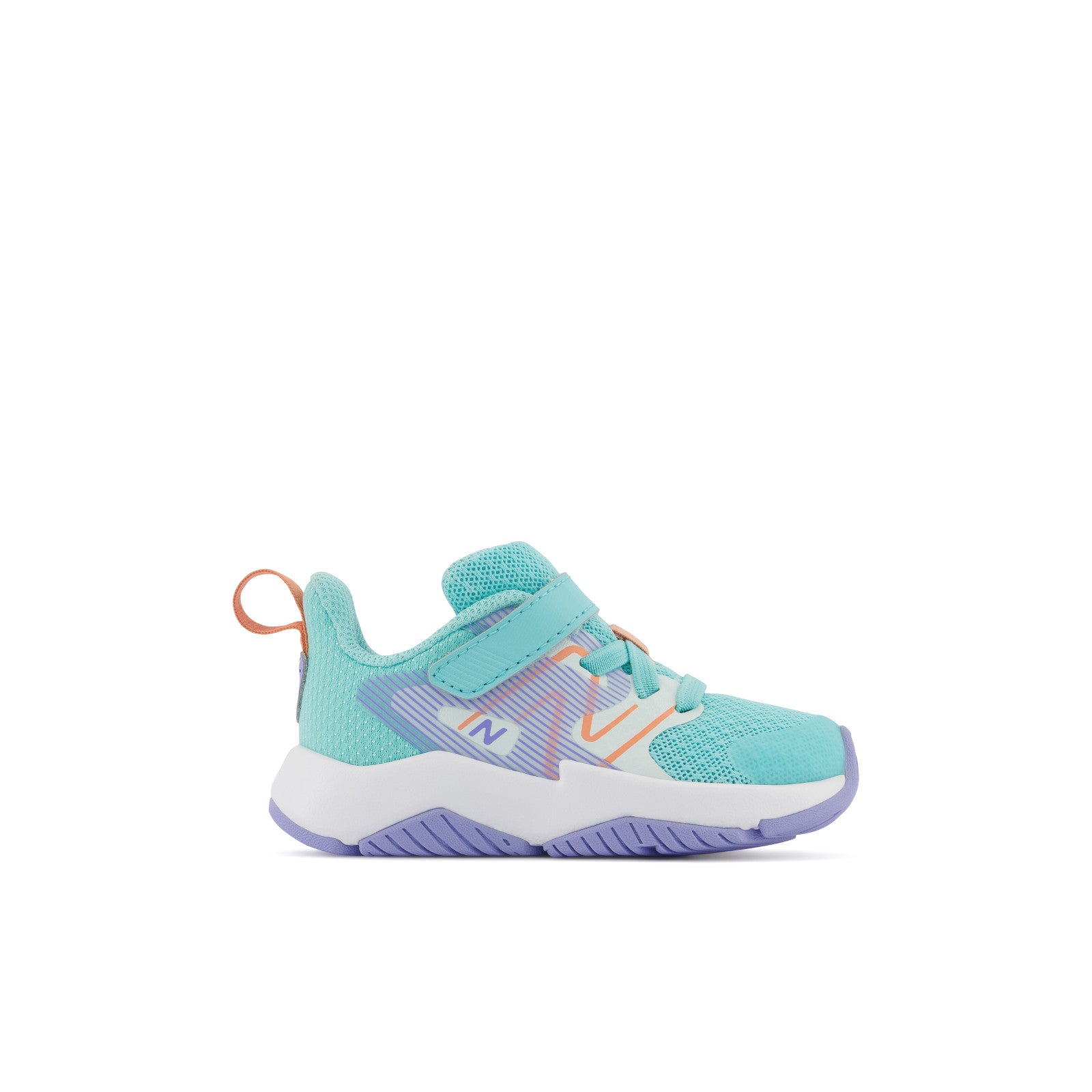 New Balance Kids' Crib & Toddlers Rave Run v2 Bungee Lace w Hook & Loop Top Strap in Surf w Peach Glaze & Magic Hour  Kid's Footwear