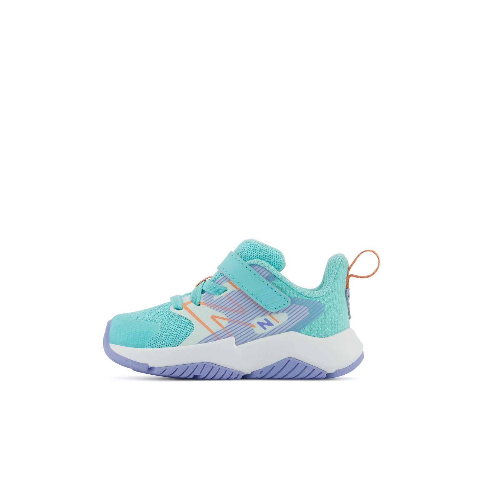 New Balance Kids' Crib & Toddlers Rave Run v2 Bungee Lace w Hook & Loop Top Strap in Surf w Peach Glaze & Magic Hour  Kid's Footwear