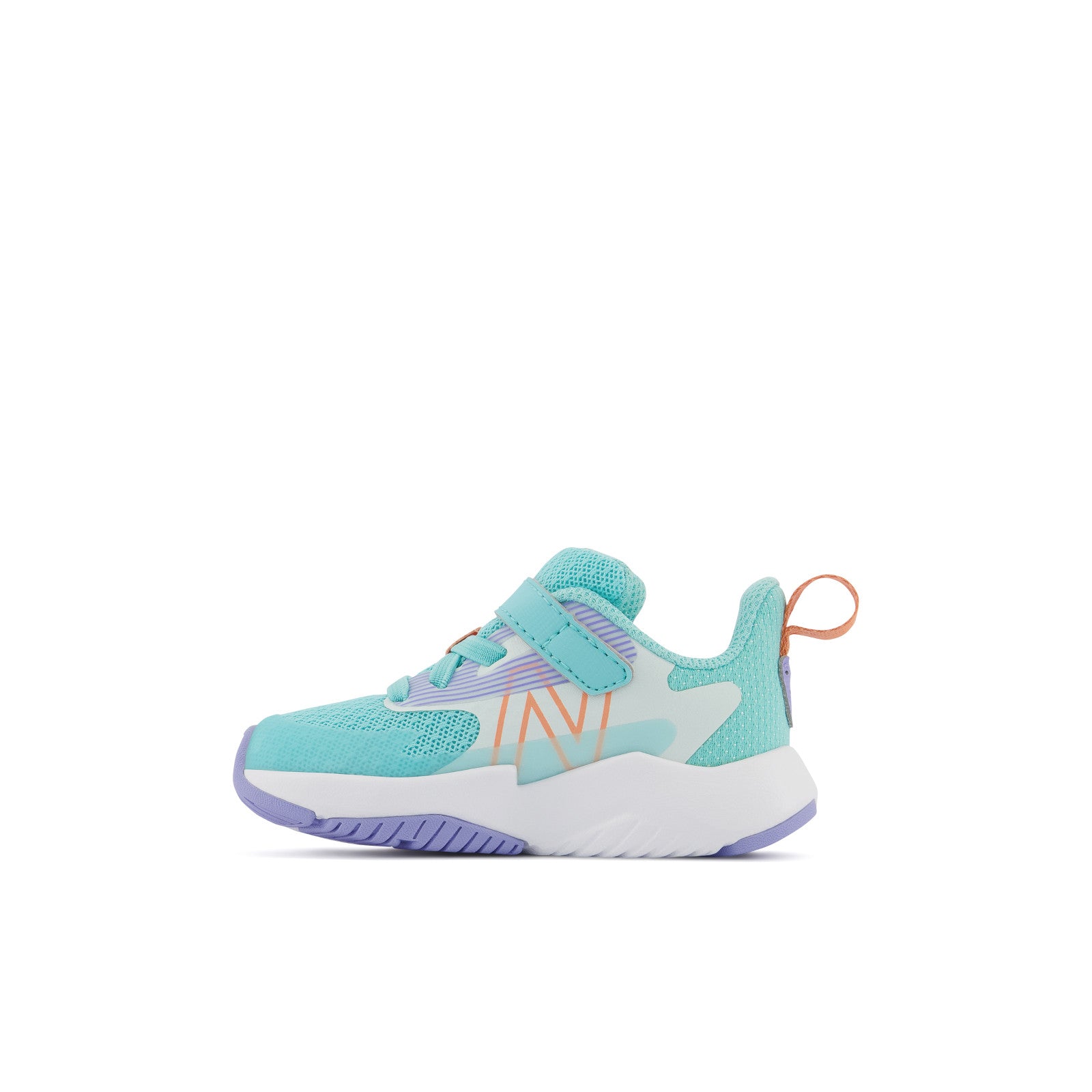 New Balance Kids' Crib & Toddlers Rave Run v2 Bungee Lace w Hook & Loop Top Strap in Surf w Peach Glaze & Magic Hour  Kid's Footwear