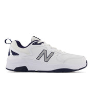New Balance Men's MX857V3 in White with Navy and Rain Cloud  Men's Footwear