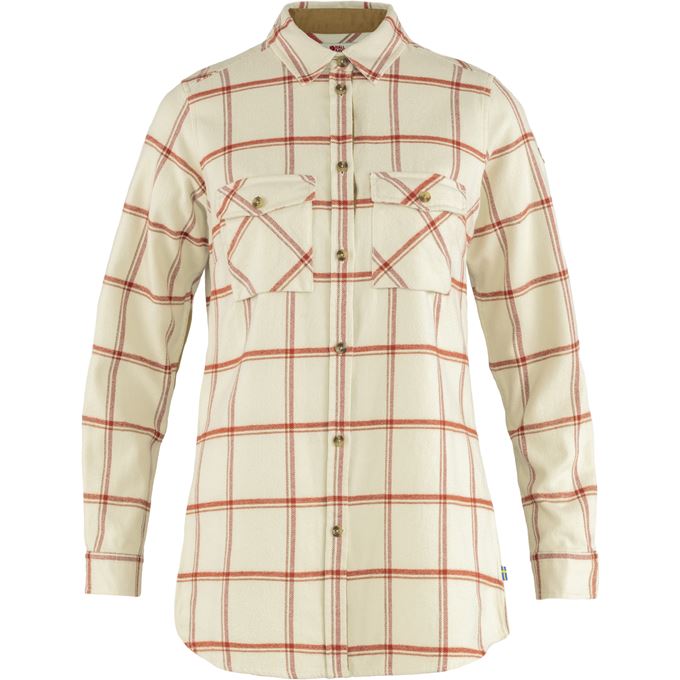 Fjallraven Women's Ovik Twill Shirt LS in Chalk-White Cabin Red  Women's Apparel