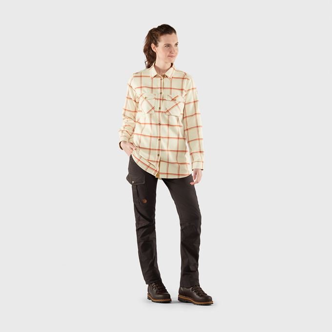 Fjallraven Women's Ovik Twill Shirt LS in Chalk-White Cabin Red  Women's Apparel
