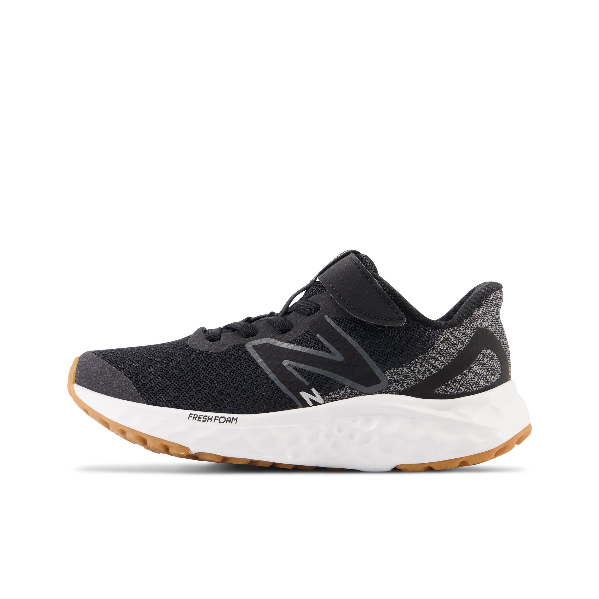 New Balance Kid's Fresh Foam Arishi V4 Bungee Lace with Top Strap in Black with White  Kid