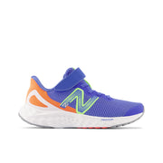 New Balance Kid's Fresh Foam Arishi V4 Bungee Lace with Top Strap in Bright Lapis with Bleached Lime Glo and Neon Dragonfly  Kid